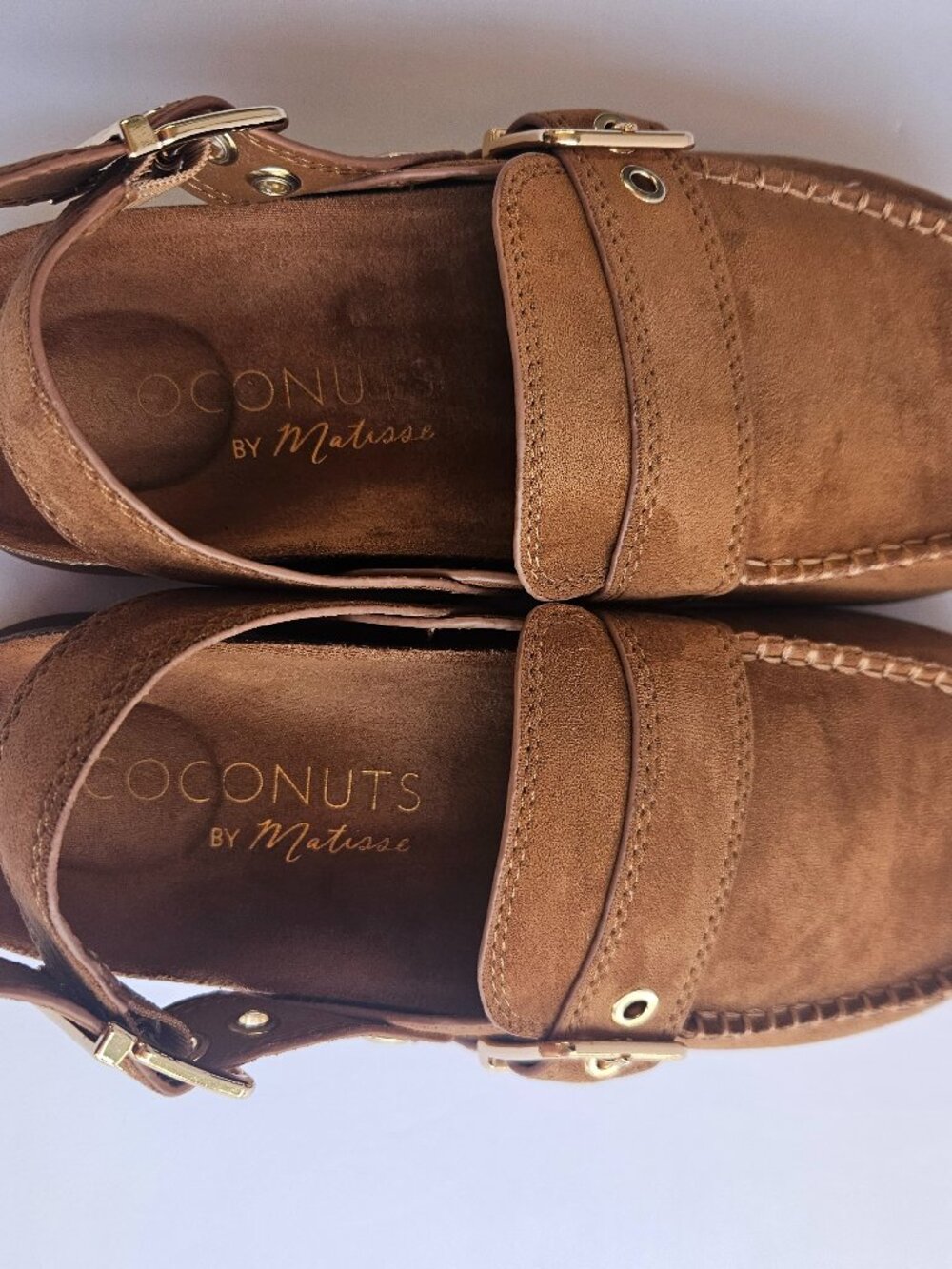 Brown Suede Buckle Clog Mule Slingback Cork Footbed Flat 7 NWT - Picture 4 of 11